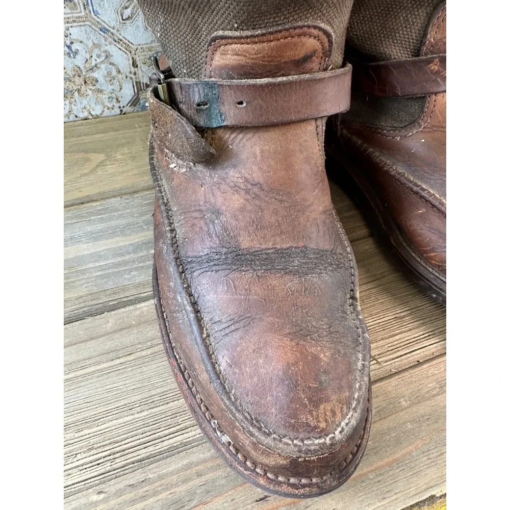 Vintage Chippewa Canvas Leather Tall Hunting Boots Work Mens 9 D Brown